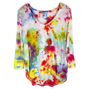 Fancy Fireworks Old Navy Small Top Handmade Tie Dye Pink Yellow Purple Hi Lo 536
